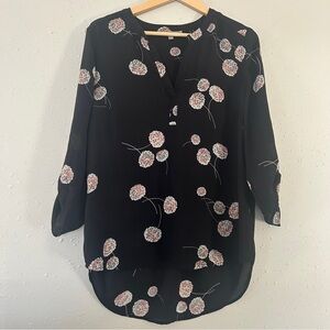 🦋 Daniel Rainn Black Pink Floral Mid Sleeve Blouse Flowy Casual Lightweight